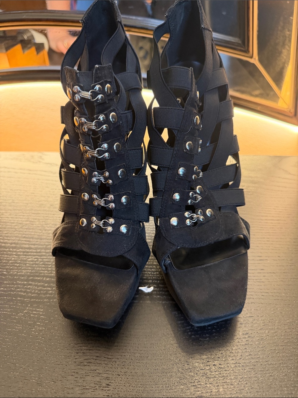 Jessica Simpson Black Strappy Lace-Up Platform Heels